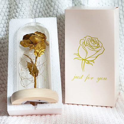 24K gold foil  Rose In Glass Dome with LED Lights