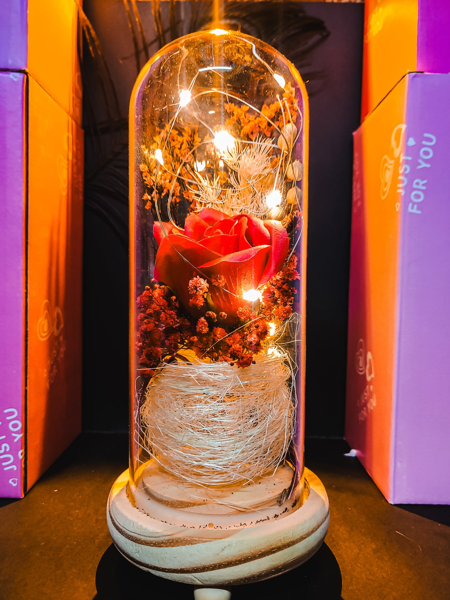 Peserved flowers in bell jar with fairy lights  Romantic Gifts for Valentine's Day Mother's Day Birthday Decor50% OFF
