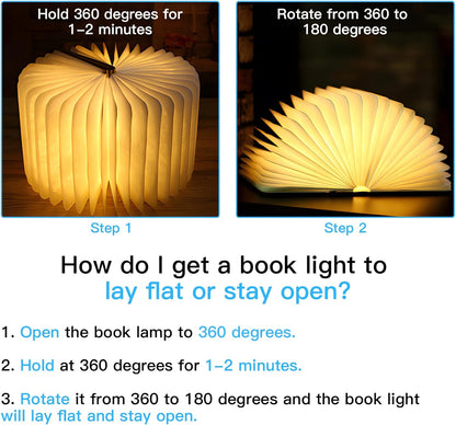3 Color Led Book Shaped Light Lamp Wooden Folding Usb Rechargeable Book Light