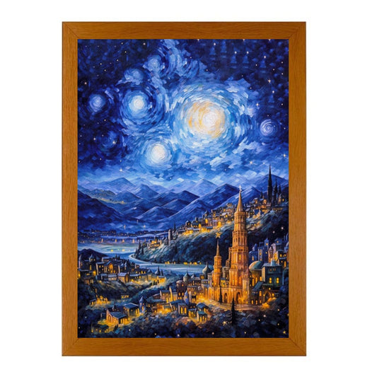Starry night painting of a castle with a starry sky LED Art light Painting Frame Lamp 50% OFF