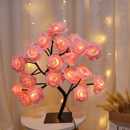 Rose Flower Tree Lamp 24 Heads Rose Table Light Fairy Desk Night Lights USB Plug Gifts for Wedding Valentine Christmas Decoration