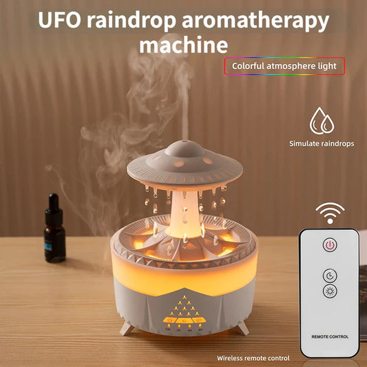 UFO Rain Cloud Humidifier Water Drip, 2 in 1 Humidifier with Essential Oil Diffuser, 350ml Cloud Humidifier Rain Drop, 2023 New UFO Humidifier with 7 Colors for Sleeping Relaxing