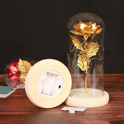 24K gold foil  Rose In Glass Dome with LED Lights